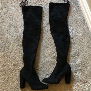 Lulu’s Black Over the Knee High Heeled Boots